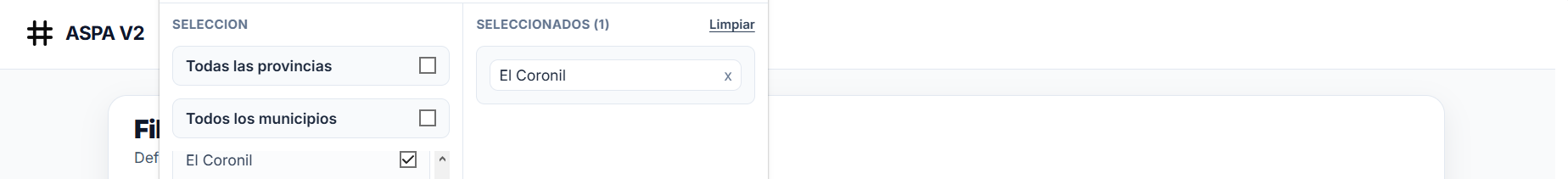 filtros orígenes municipio